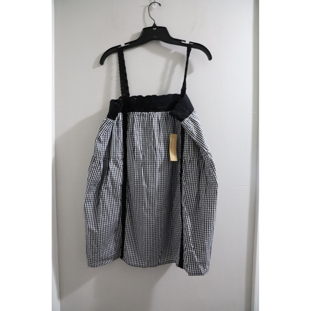 kourt Florence Cotton Dress Black White Gingham Eyelet Lace Mini Dress Medium
